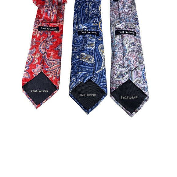 Paul Fredrick Italian Silk Paisley Ties Set Of 3 Red Blue Gray Classic Design - Picture 5 of 7